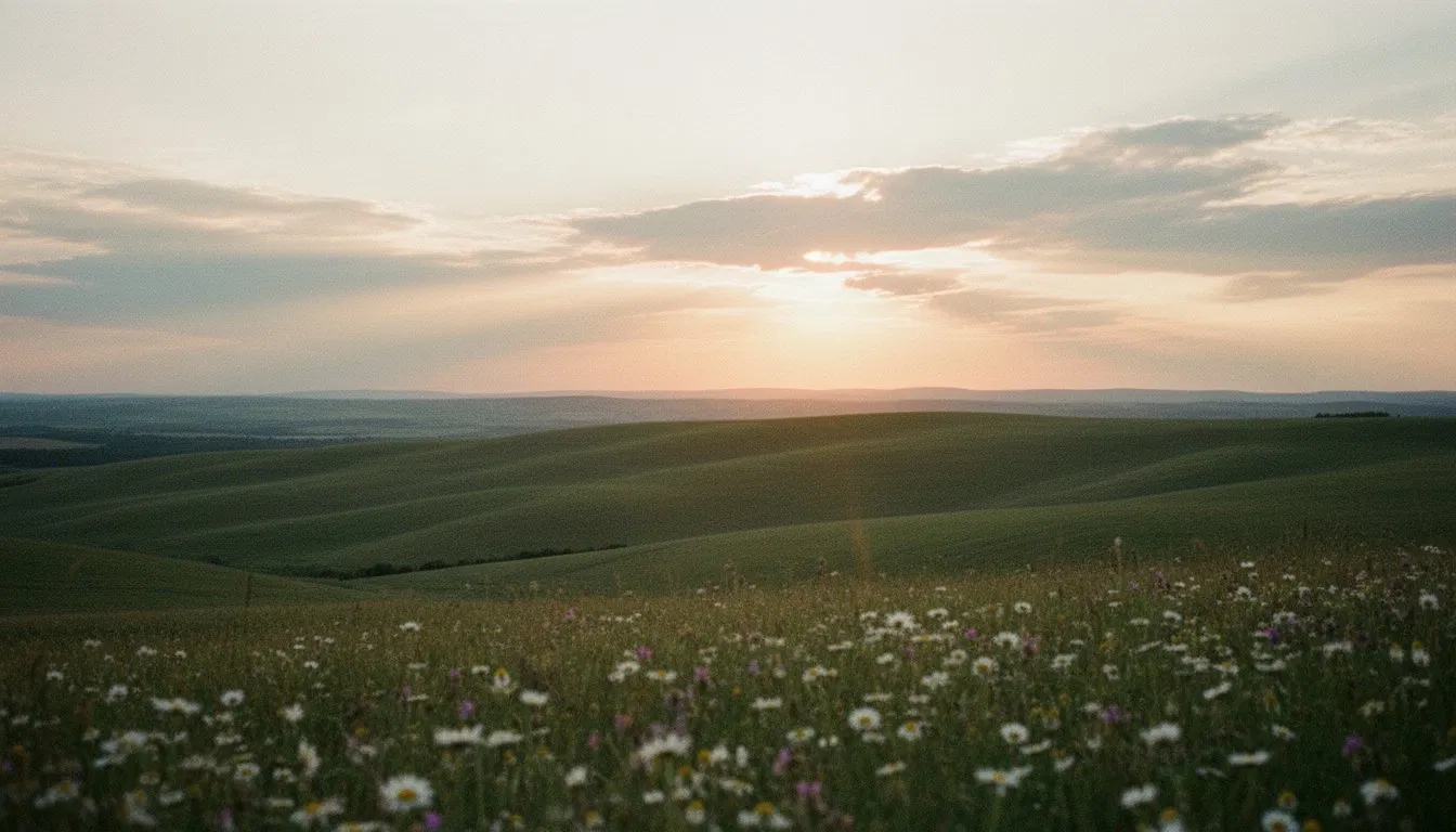 Peaceful countryside landscape with wildflowers